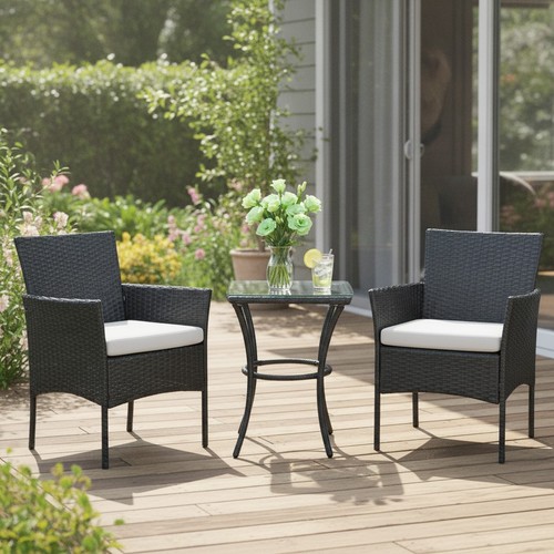 Black rattan bistro set - black,