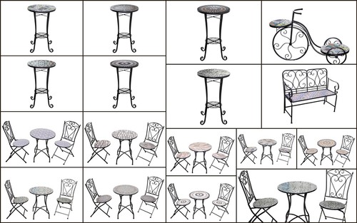 Bistro set mosaic tile - set, plant